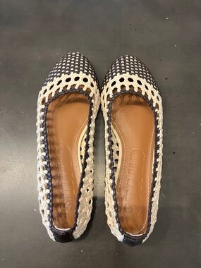 STAUD Cream and Black Nell Crochet Ballerina Flats